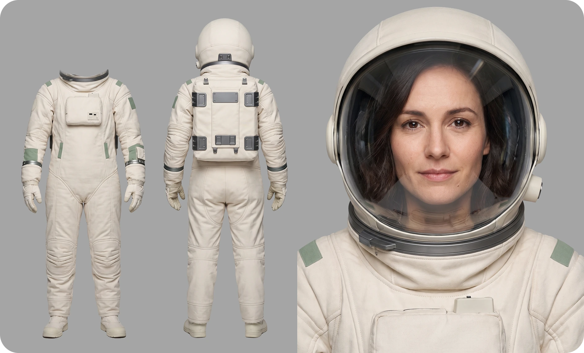 Personnage féminin : tenue d’astronaute et portrait