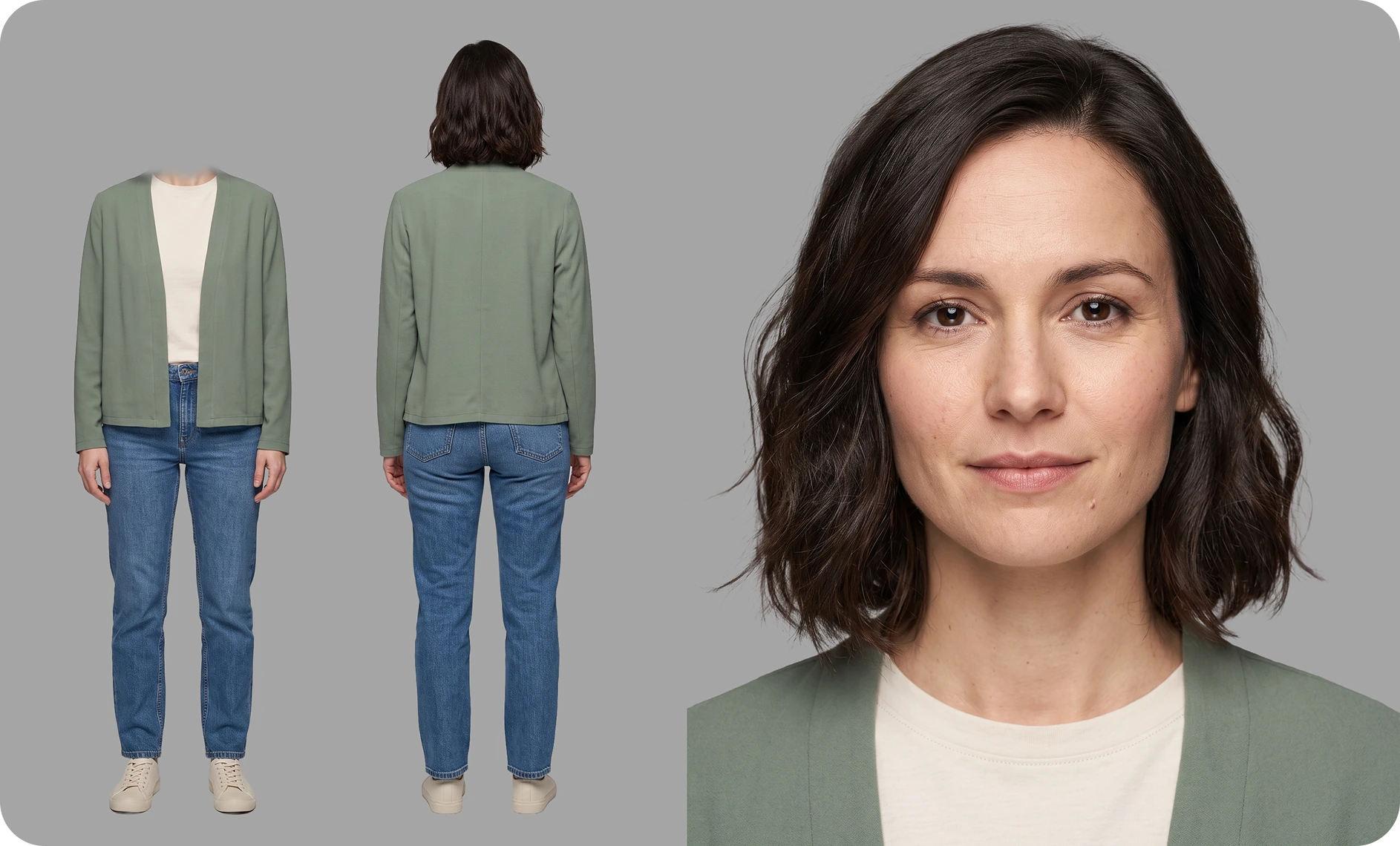 Même personnage féminin : tenue quotidienne et portrait