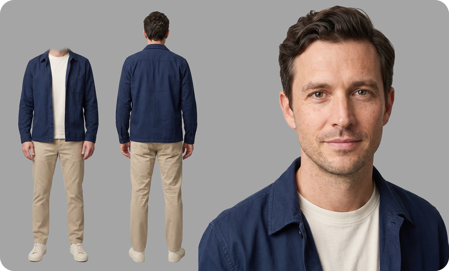 Même personnage masculin : tenue quotidienne et portrait