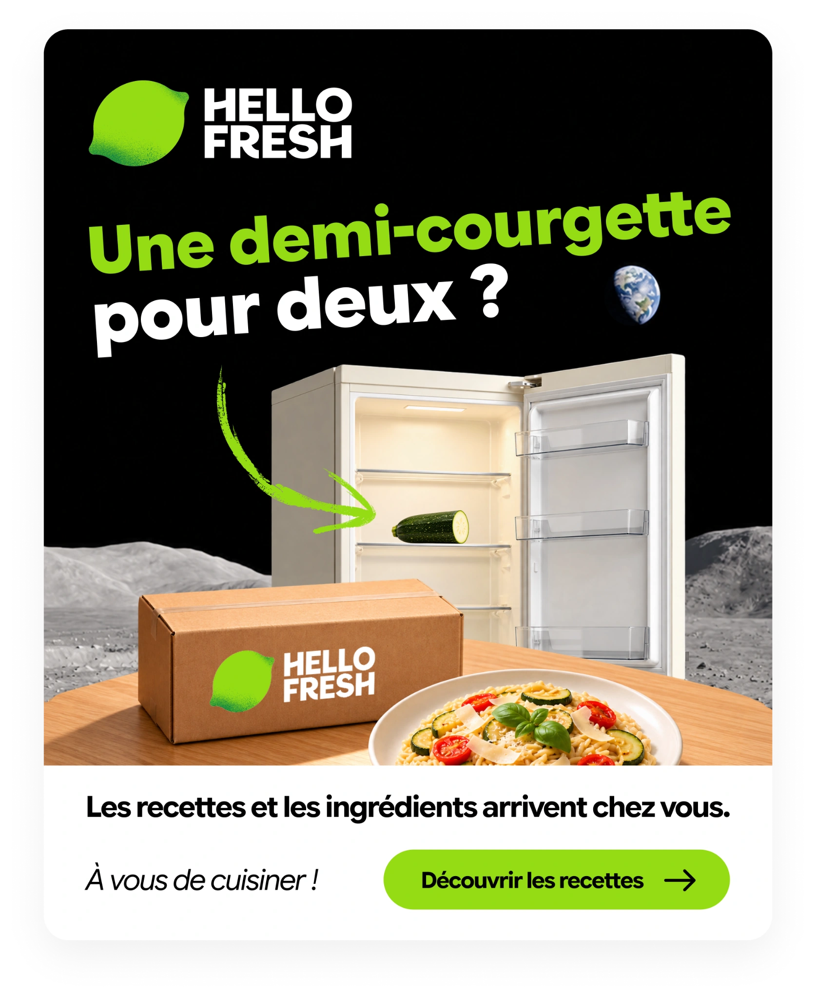 HelloFresh : Une demi-courgette pour deux ? La box et le repas prennent le relais.