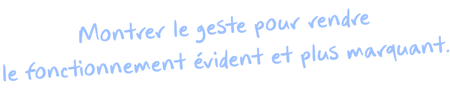 Montrer le geste pour rendre le fonctionnement évident et plus marquant.